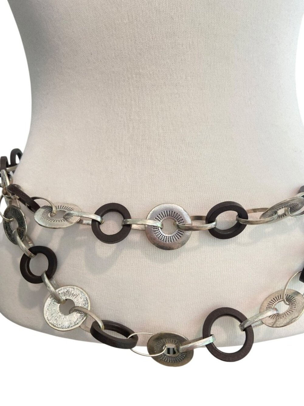 Silver & balck,  dark brown Circle Link Adjustable Chain Belt heavy metal brown - Picture 2 of 16